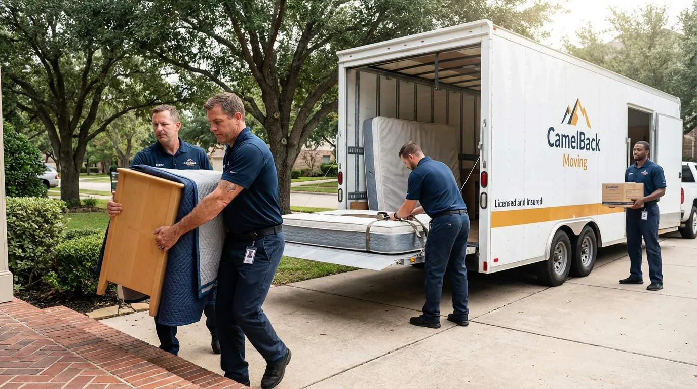 Crew loading residential truck for cross-state move from Westford, MA